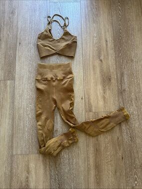 Free People Workout Set in Camel Color Crisscross Straps SZ XS